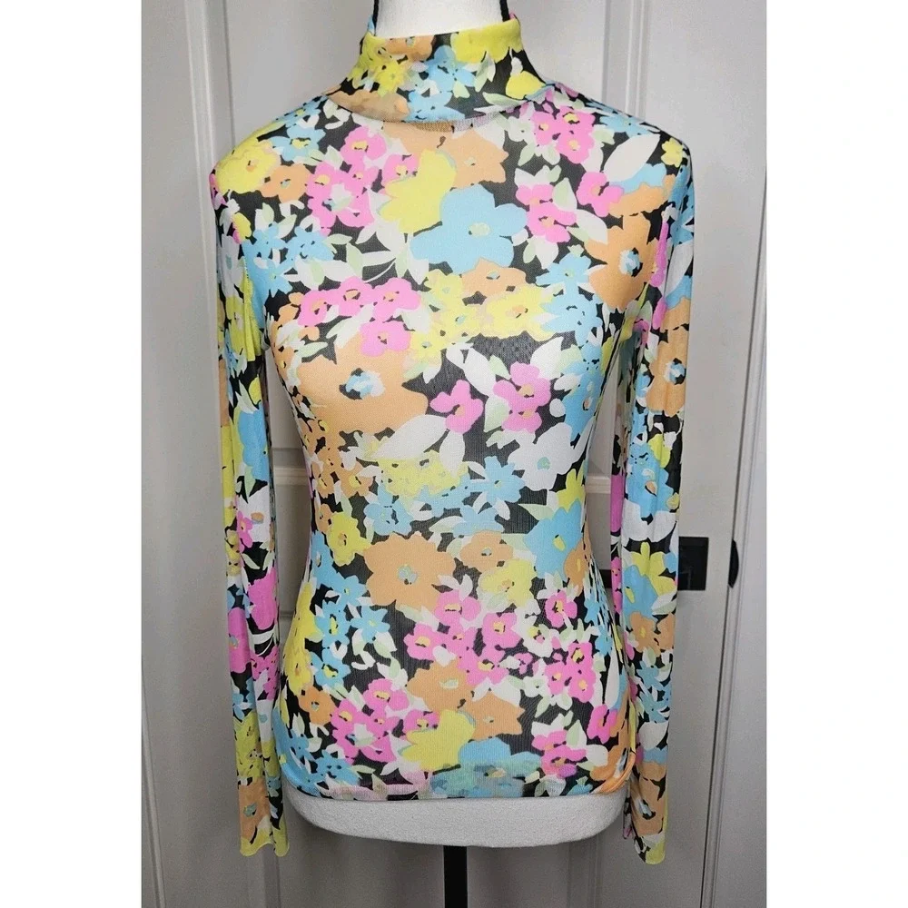 AFRM Mesh Longsleeve Top Stretch Sheer Size Small Floral Y2k Style
